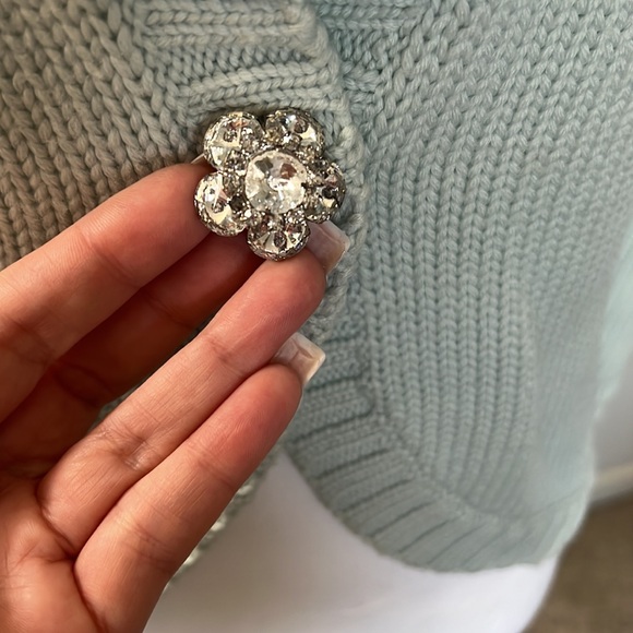 Banana Republic Light Blue Sweater with Rhinestone Button accent - Picture 2 of 8